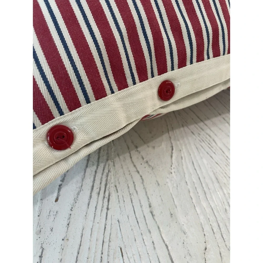 Ralph Lauren 18x18 Red Blue Ticking Stripe Pillow w/Feather Insert‎ Cote D'Azur
